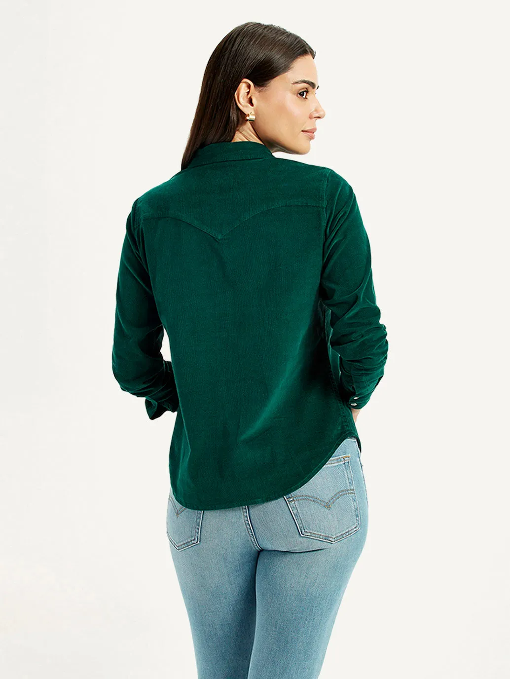 Fashion Forward Design Women's Textured Dark Green Spread Collar Shirt