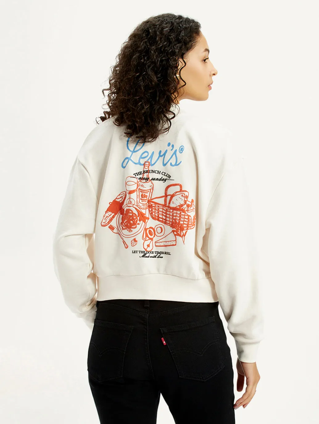 Women's Graphic Print Off White Collar Neck Sweatshirt Essential Minimal product terry cloth absorbency