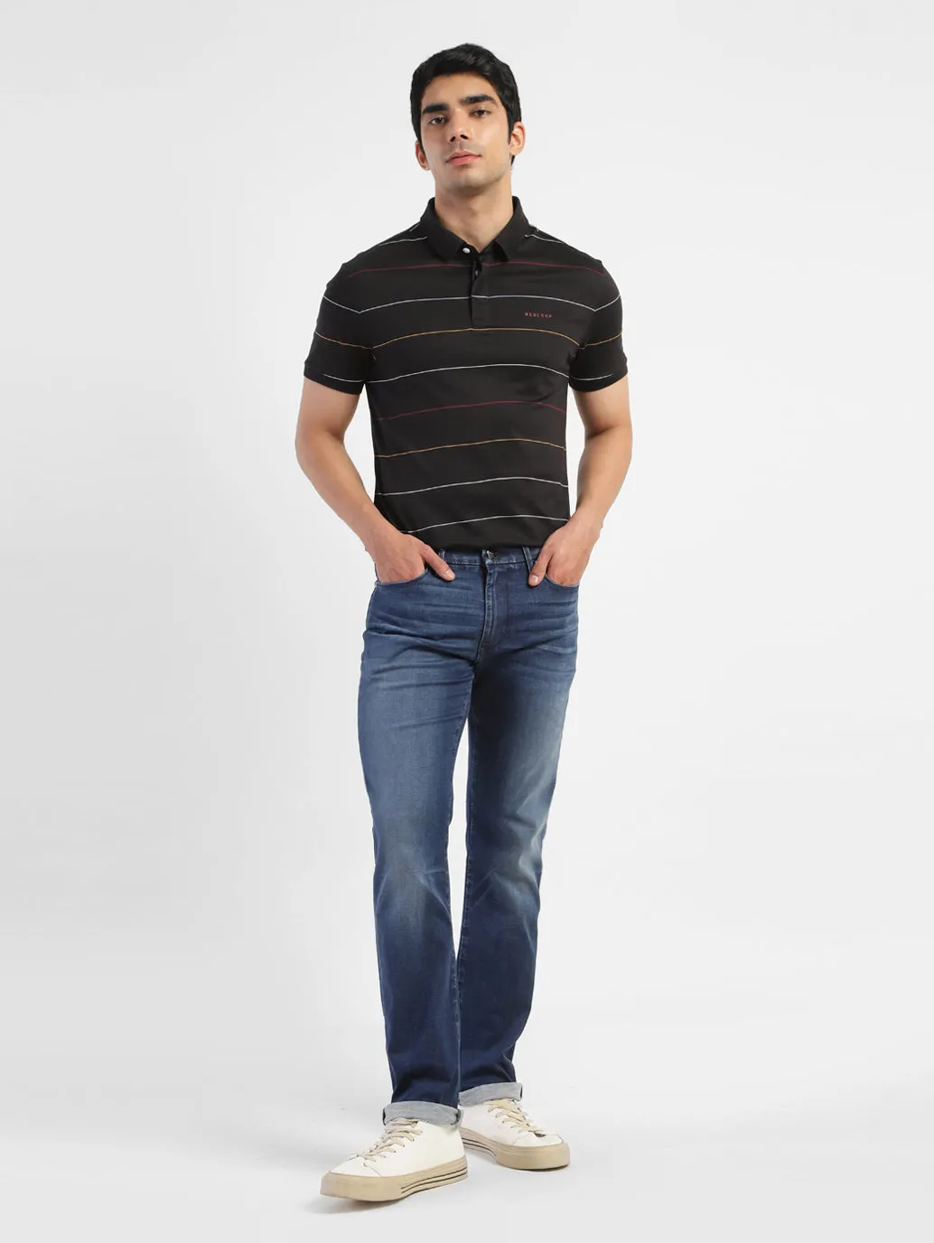 Effortless Style LowMaintenance Fabric Men's Striped Polo T-shirt Black