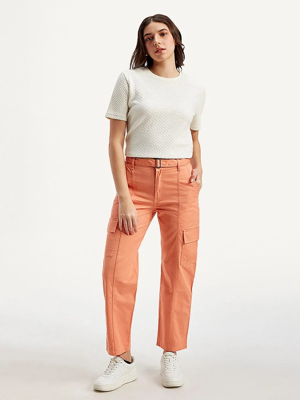 Women's 94 Orange Baggy Fit Mid Rise Jeans Secure Closure System Casual Cool