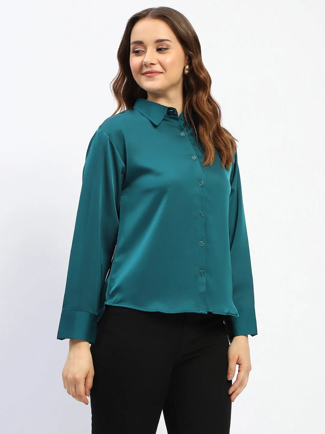 Breathable Comfort Madame Teal Button Down Shirt