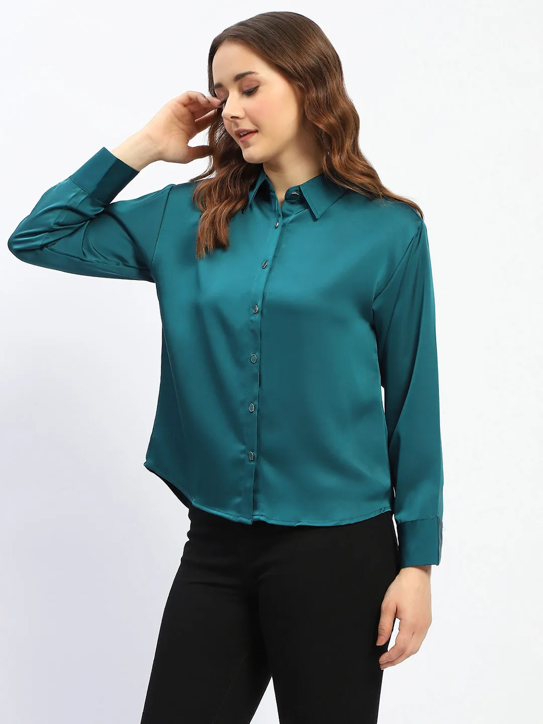 Street Comfort Madame Teal Button Down Shirt