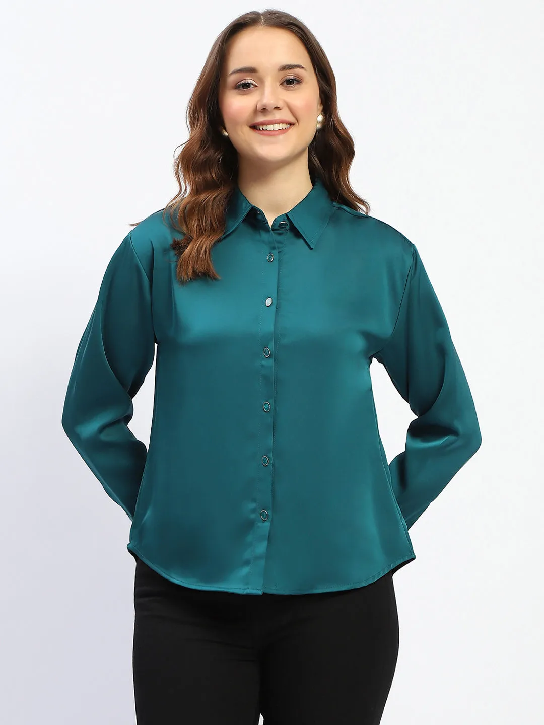 Madame Teal Button Down Shirt Odor Control Technology