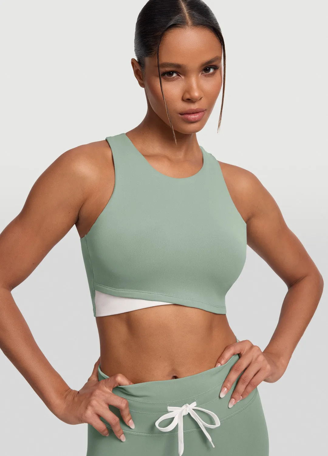 Two-Tone Crop Top AdjustableClosure Double Stitched Seams