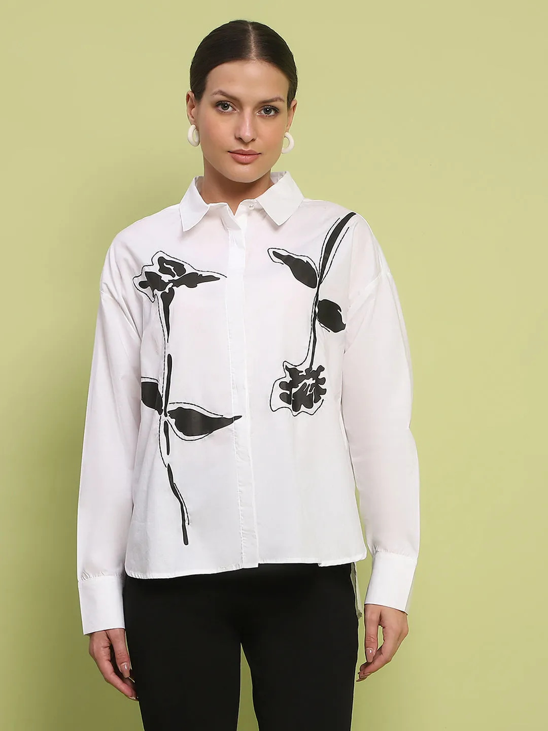 Madame Placement Printed White Cotton Shirt Organic Cotton
