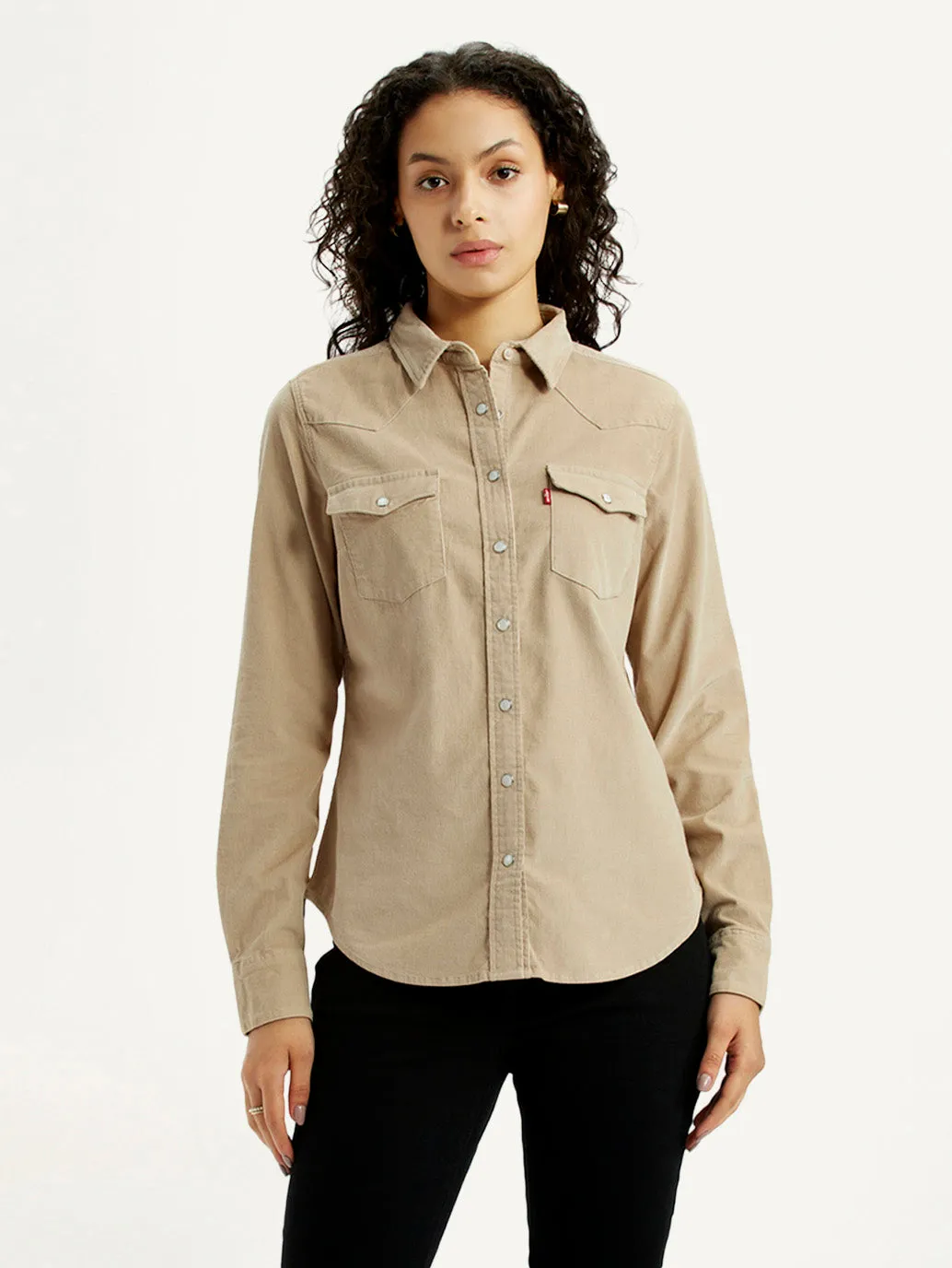 Stylish Comfort Women's Solid Beige Spread Collar Shirt