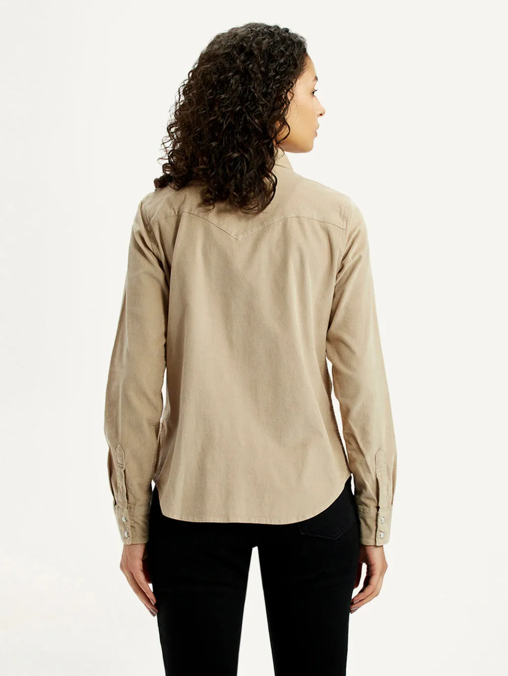 Brushed Inner Lining Women's Solid Beige Spread Collar Shirt