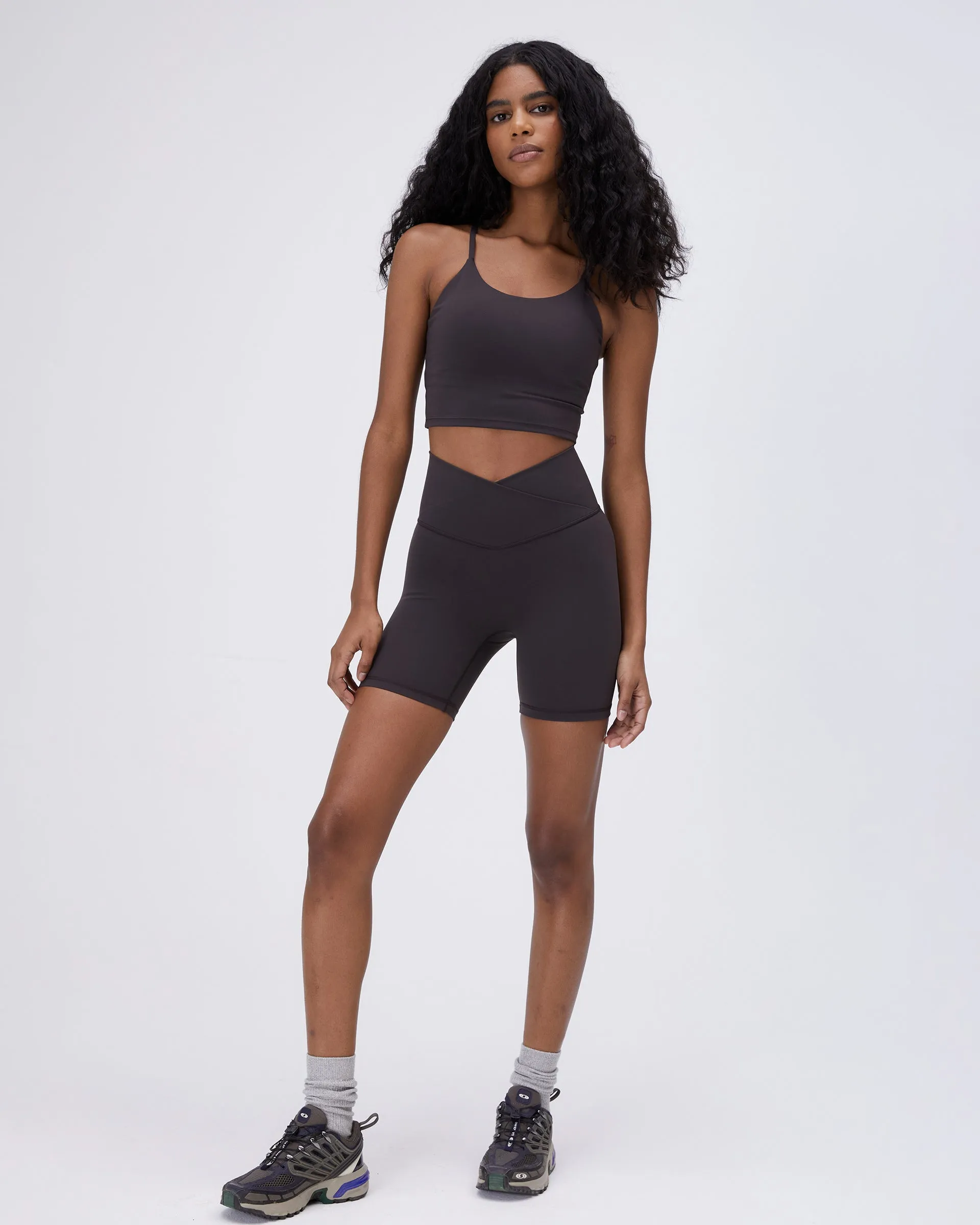 Anti Static Material Ultimate Wrap Over Crop Shorts - Coffee Bean
