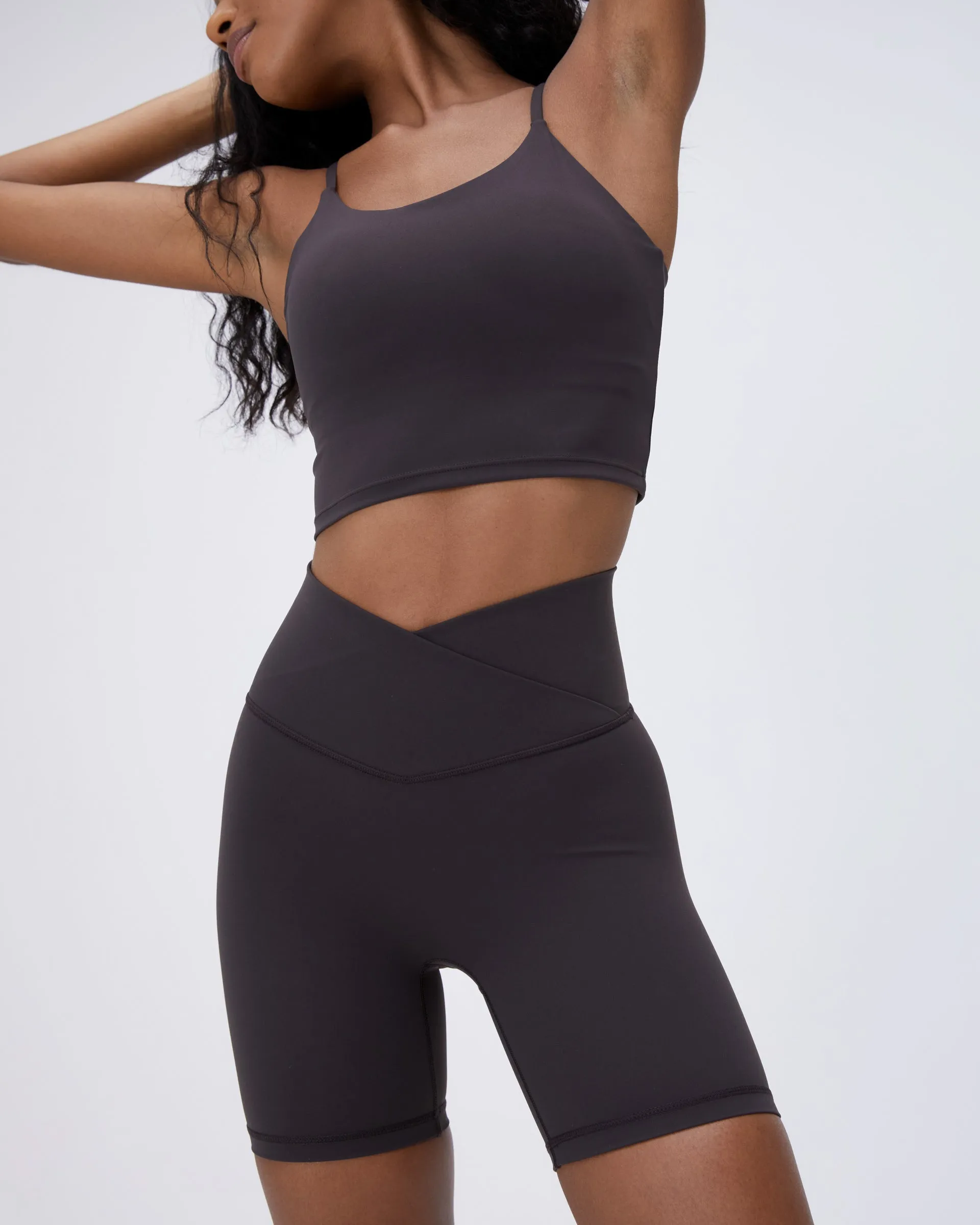 Chill Flex Ultimate Wrap Over Crop Shorts - Coffee Bean