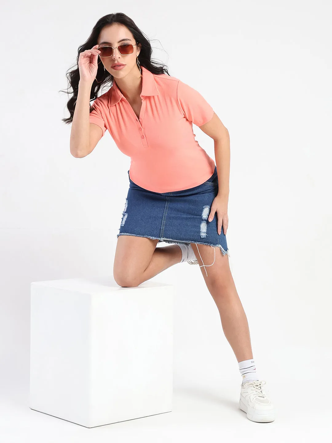 Fur combination Madame  Solid Carrot Polo Pique T-shirt