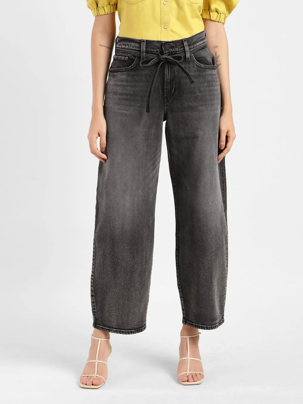 Women's Grey XL Balloon Loose Fit Mid Rise Jeans Customizable length