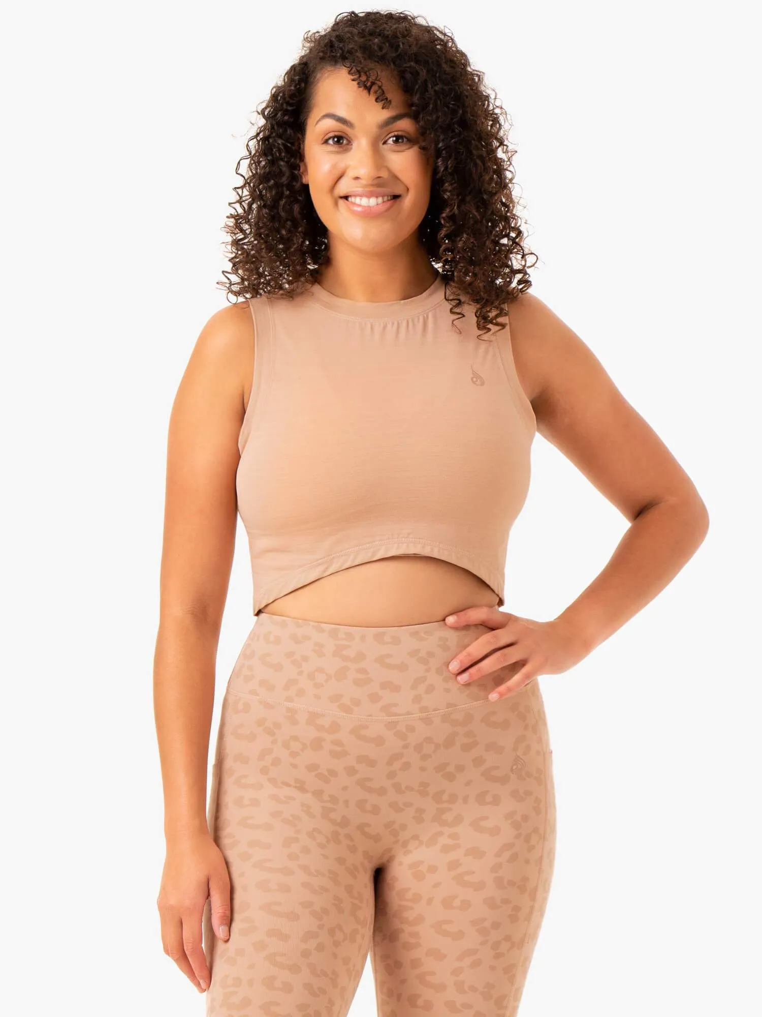 Ultra Scoop Tank - Tan StretchableKnit Bound Edges