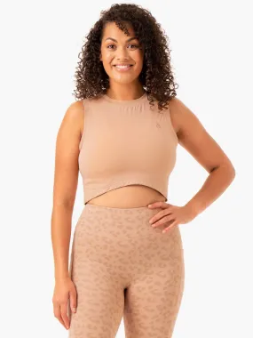 Ultra Scoop Tank - Tan StretchableKnit Bound Edges