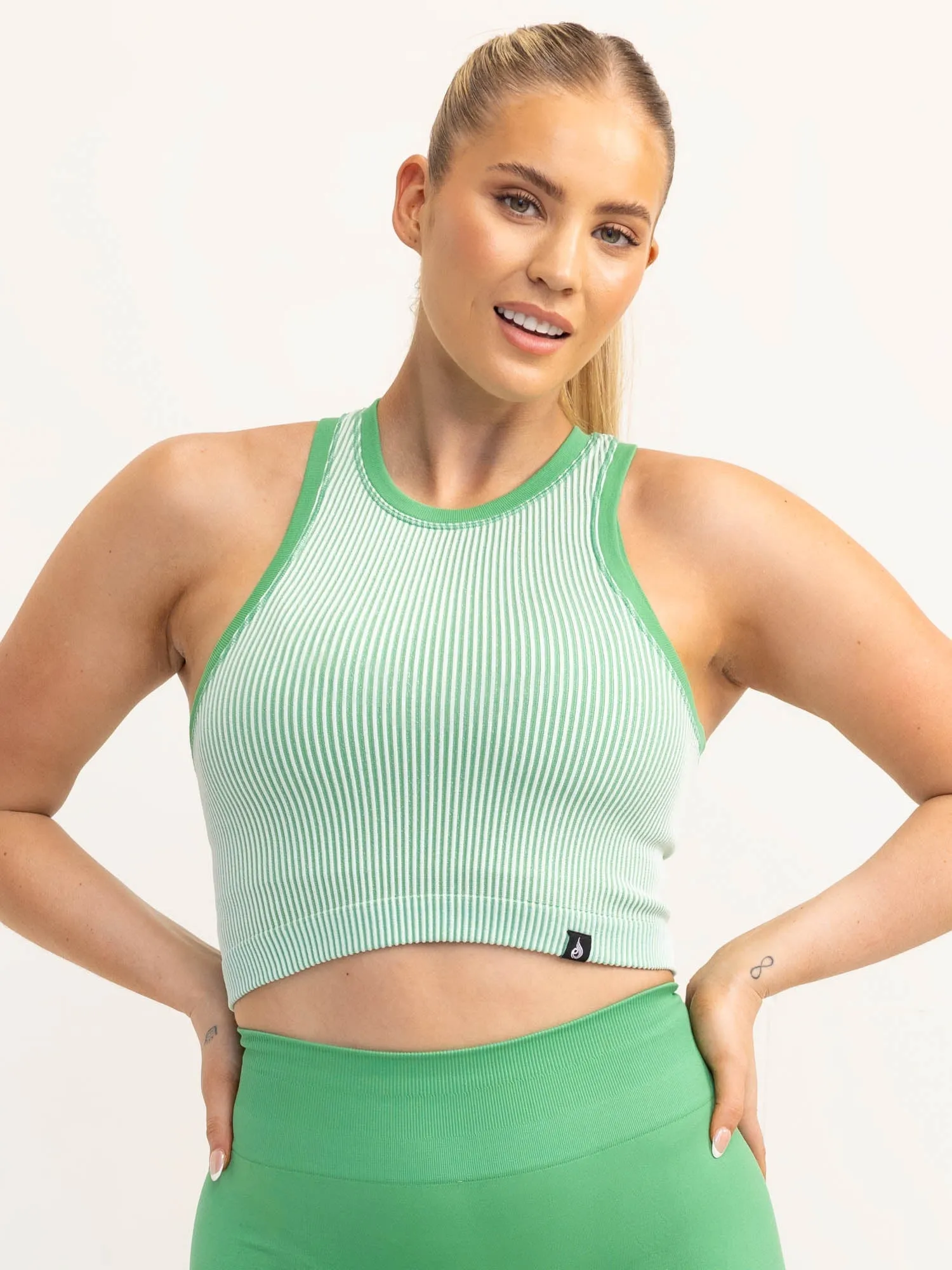 Lift 2.0 Rib Seamless Tank - Apple Green/White WrinkleFree Finish