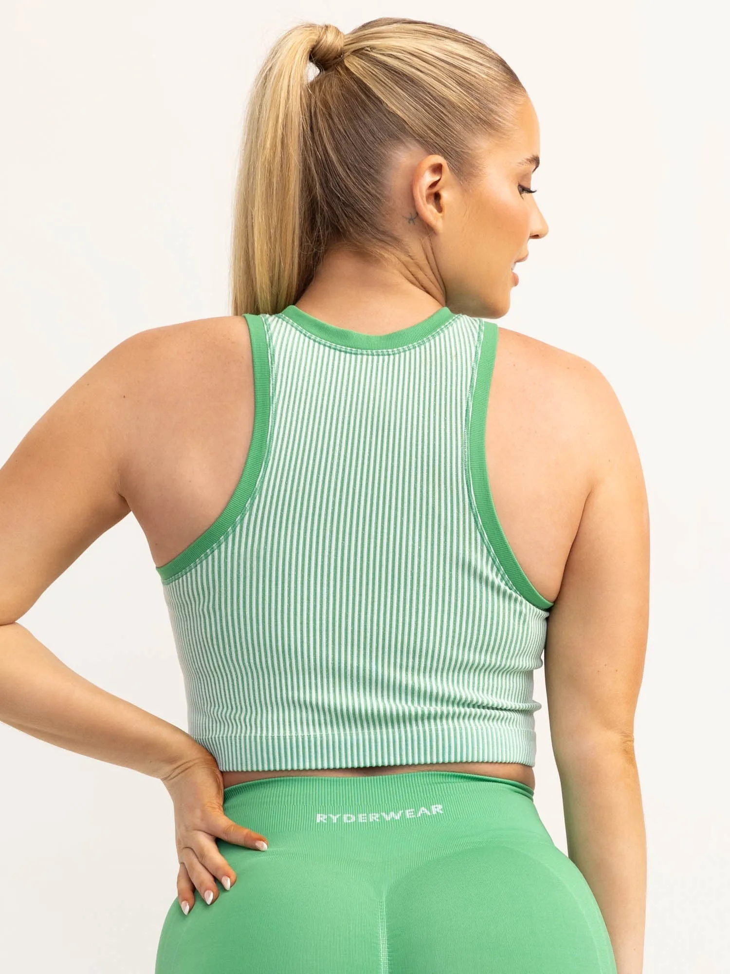 VNeckReinforcement EasyCare Material Lift 2.0 Rib Seamless Tank - Apple Green/White