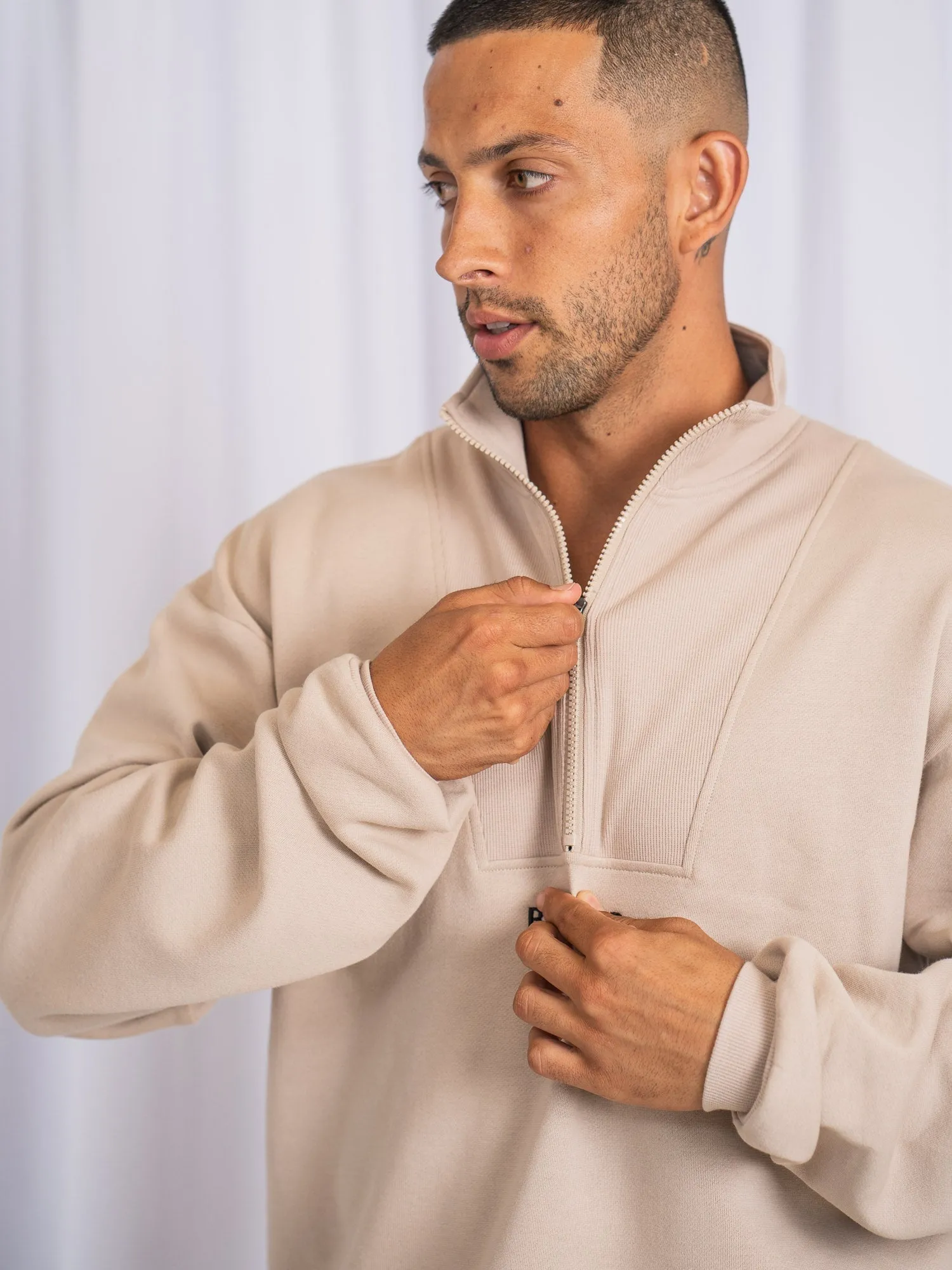 Unisex Half Zip Jumper - Sand Neutral Tones Adventure Day Look