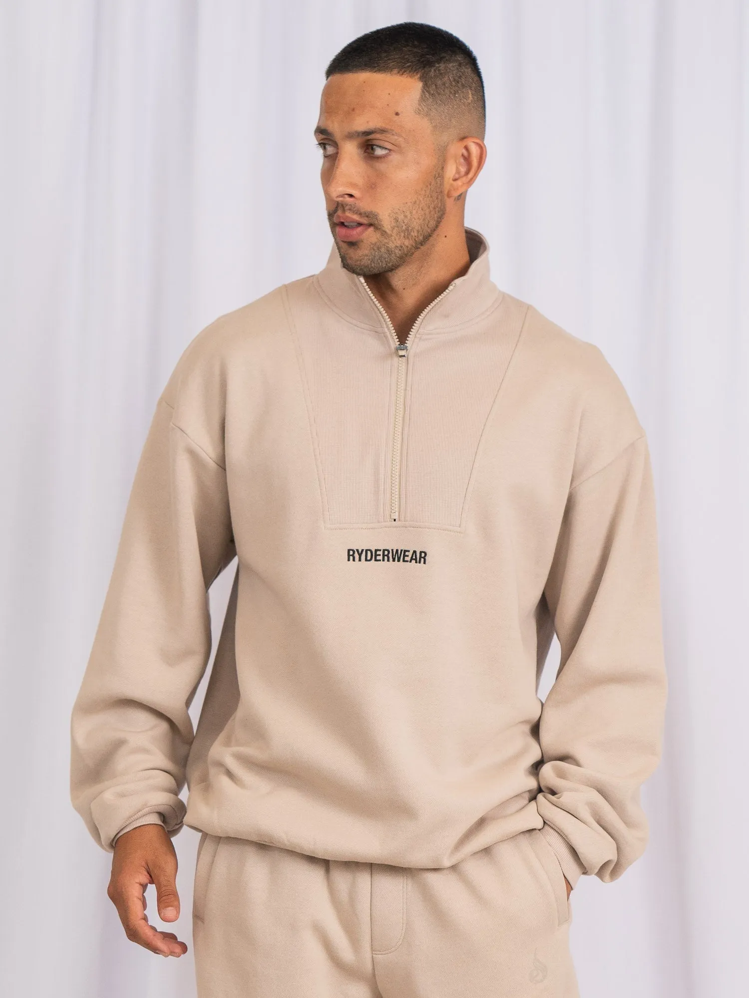 Noise Reduced Fabric Contoured Back Panel Unisex Half Zip Jumper - Sand