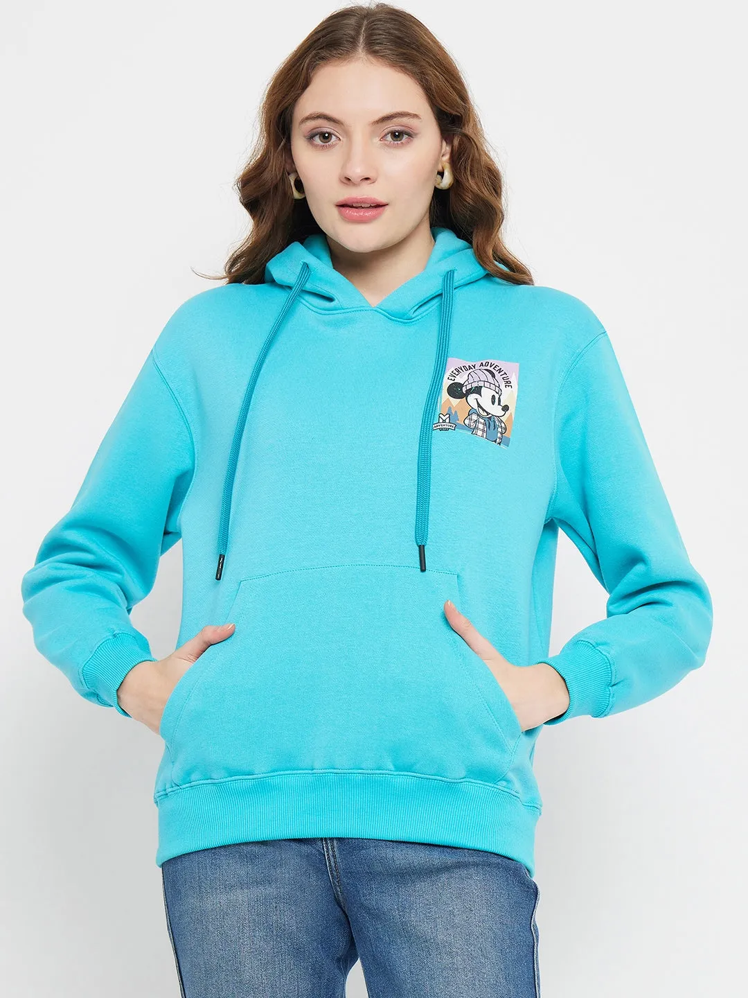Smooth Texture bag accents Madame Disney Mickey Mouse Print Blue Sweatshirt