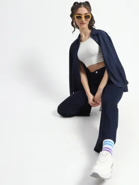 Madame Cotton Blend Single Pleat Wide Leg Dark Blue Denim Jeans Music Event Picnic Style Easy Pair