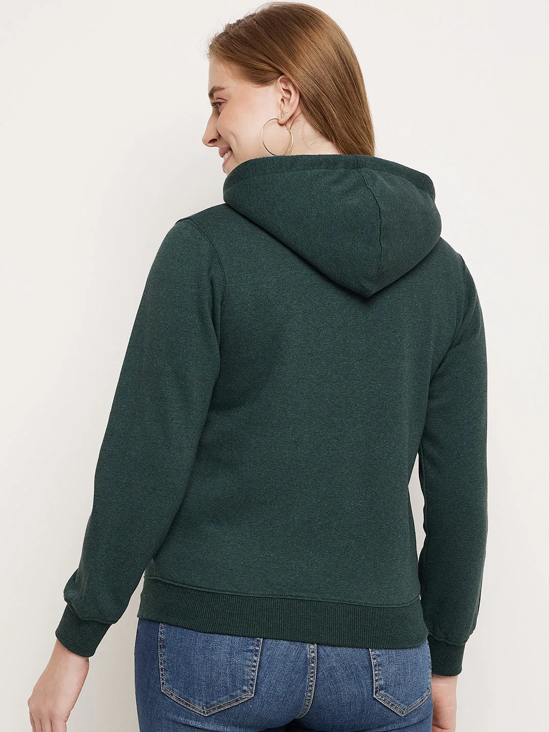 Madame Bottle Green Hood Neck Sweatshirt Houndstooth Relaxed Vibes