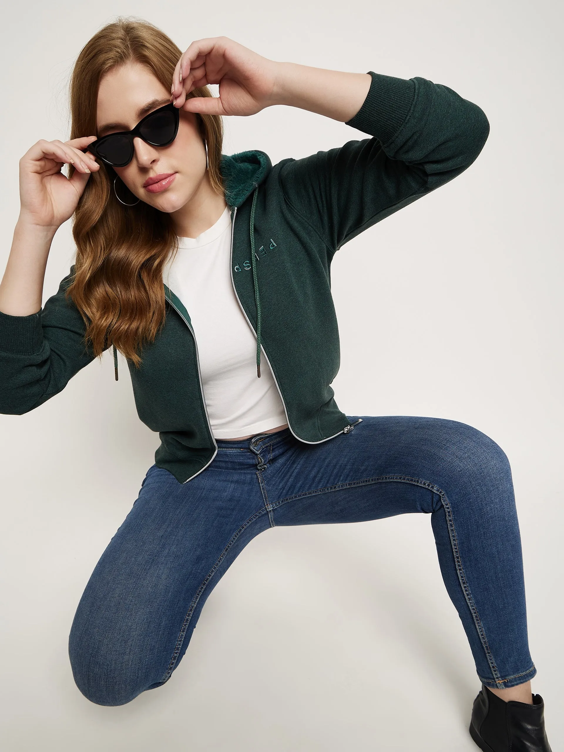 Madame Bottle Green Hood Neck Sweatshirt Essential Bold