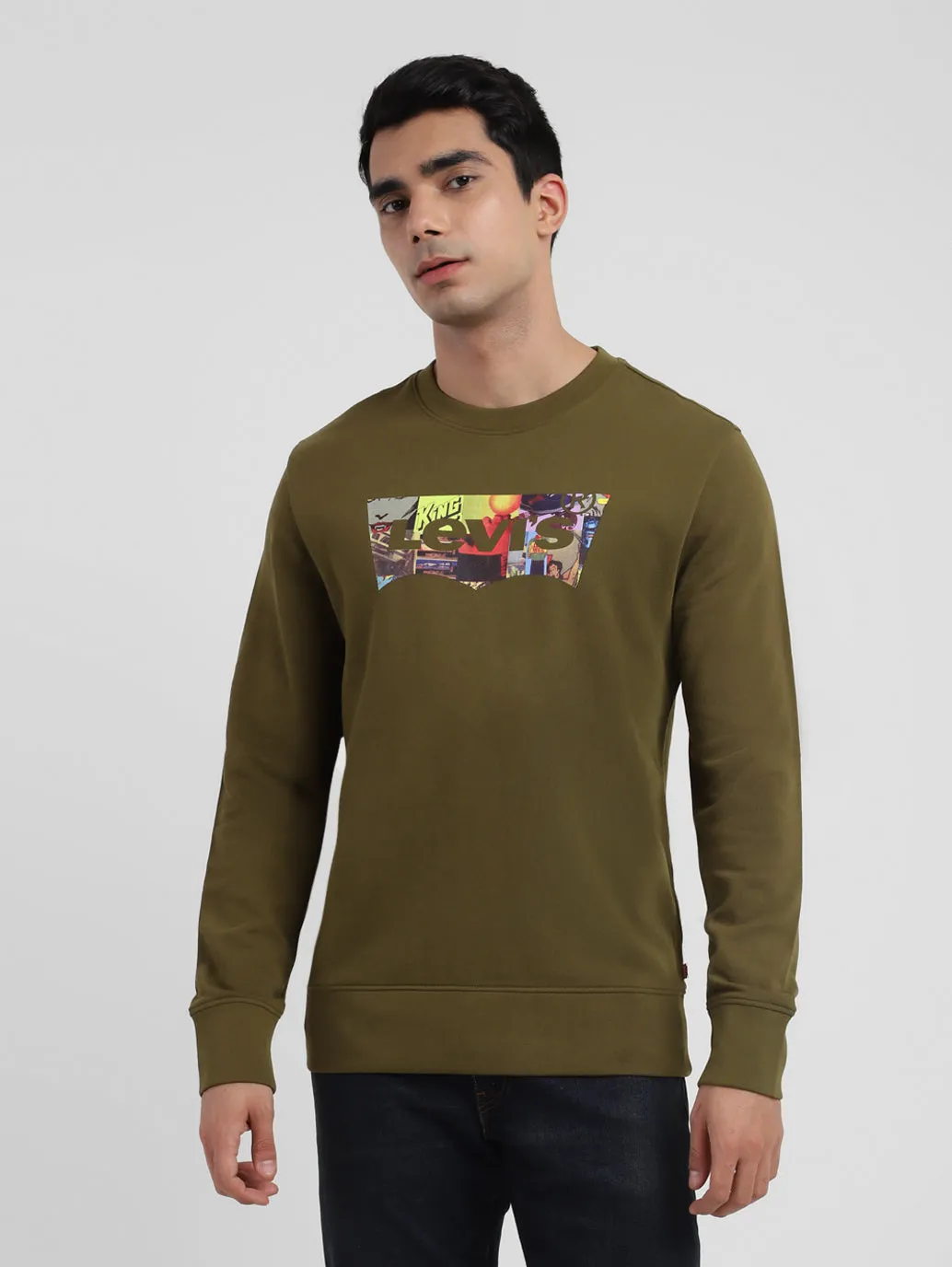 Men's Printed Crew Neck Sweatshirt Warm Layering Urban Comfort