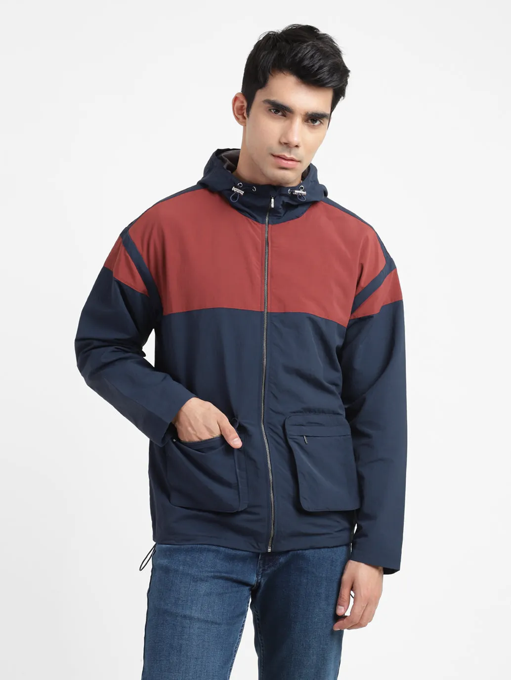 Men's Colorblock Hooded Sport Jackets Windproof Design