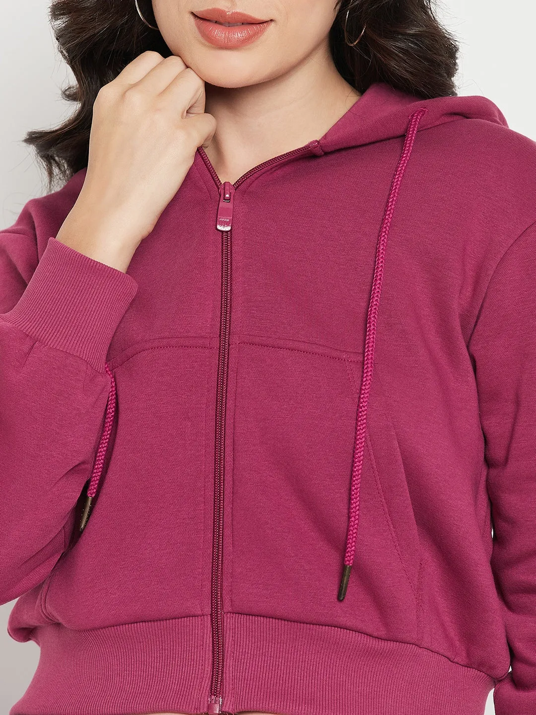 stud accents Madame Fuschia Hood Neck Sweatshirt