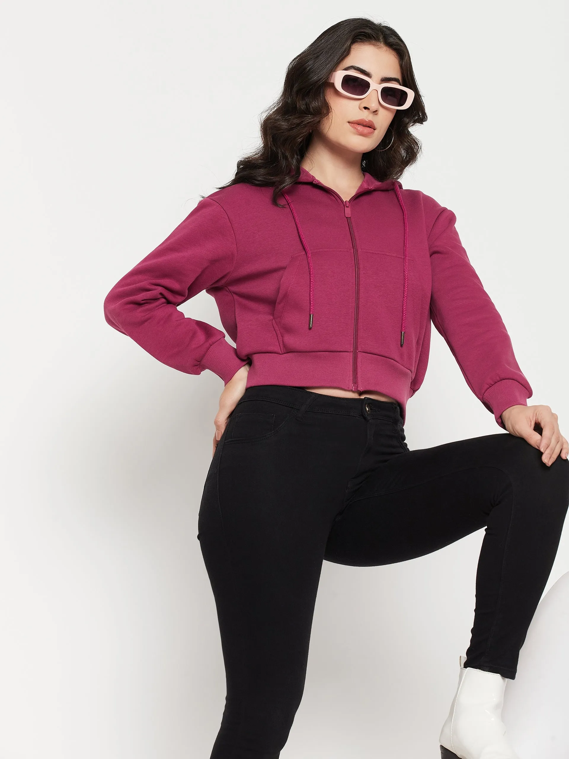 goes with sweatpants Madame Fuschia Hood Neck Sweatshirt