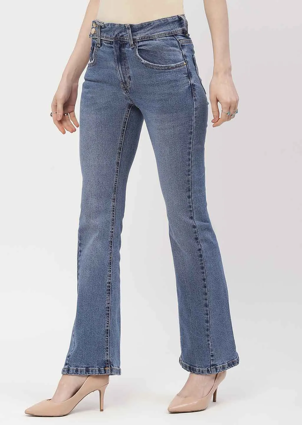 Madame Cut Seam Dark Blue Flared Jeans Casual Movement