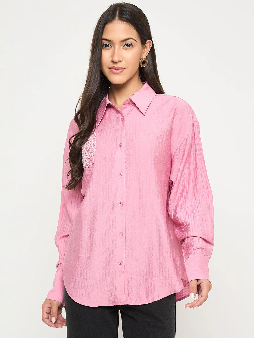 Madame Textured Botanical Embellishment Dusty Pink Shirt Classic Collar