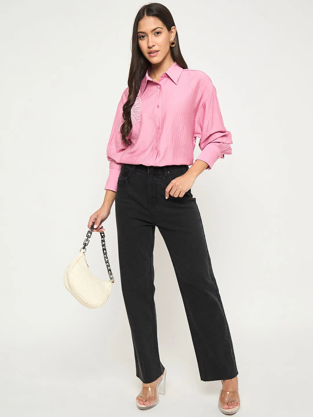 Madame Textured Botanical Embellishment Dusty Pink Shirt gender-neutral Soft Material