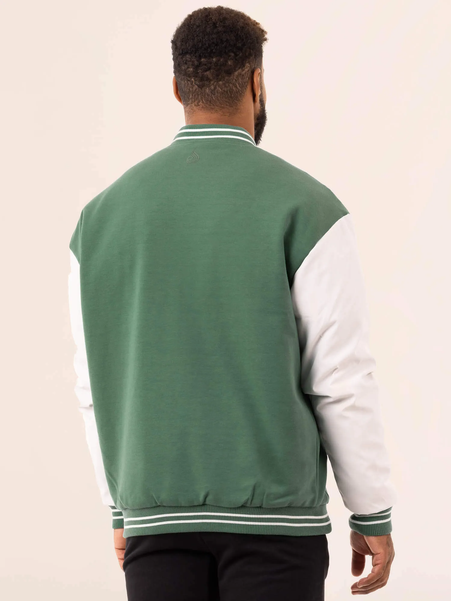 Daily Wear Multi Layer Design Varsity Bomber Jacket - Green/Vanilla
