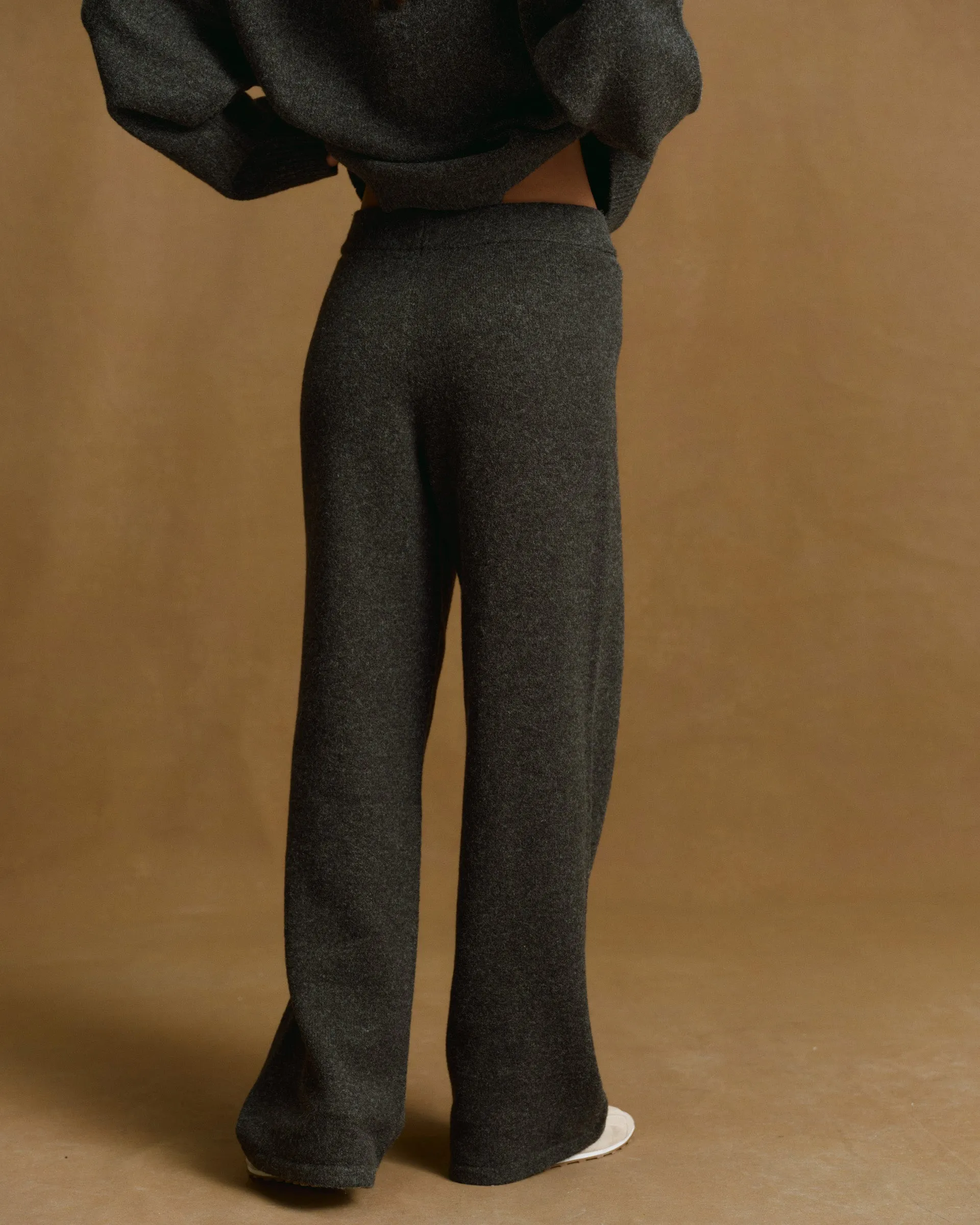 Varsity Knit Straight Leg Sweatpants - Charcoal Grey/Marshmallow White Stretch Movement
