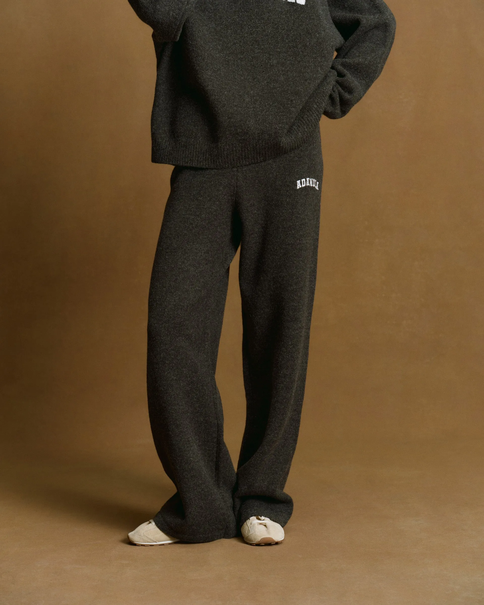 Daily Style Varsity Knit Straight Leg Sweatpants - Charcoal Grey/Marshmallow White