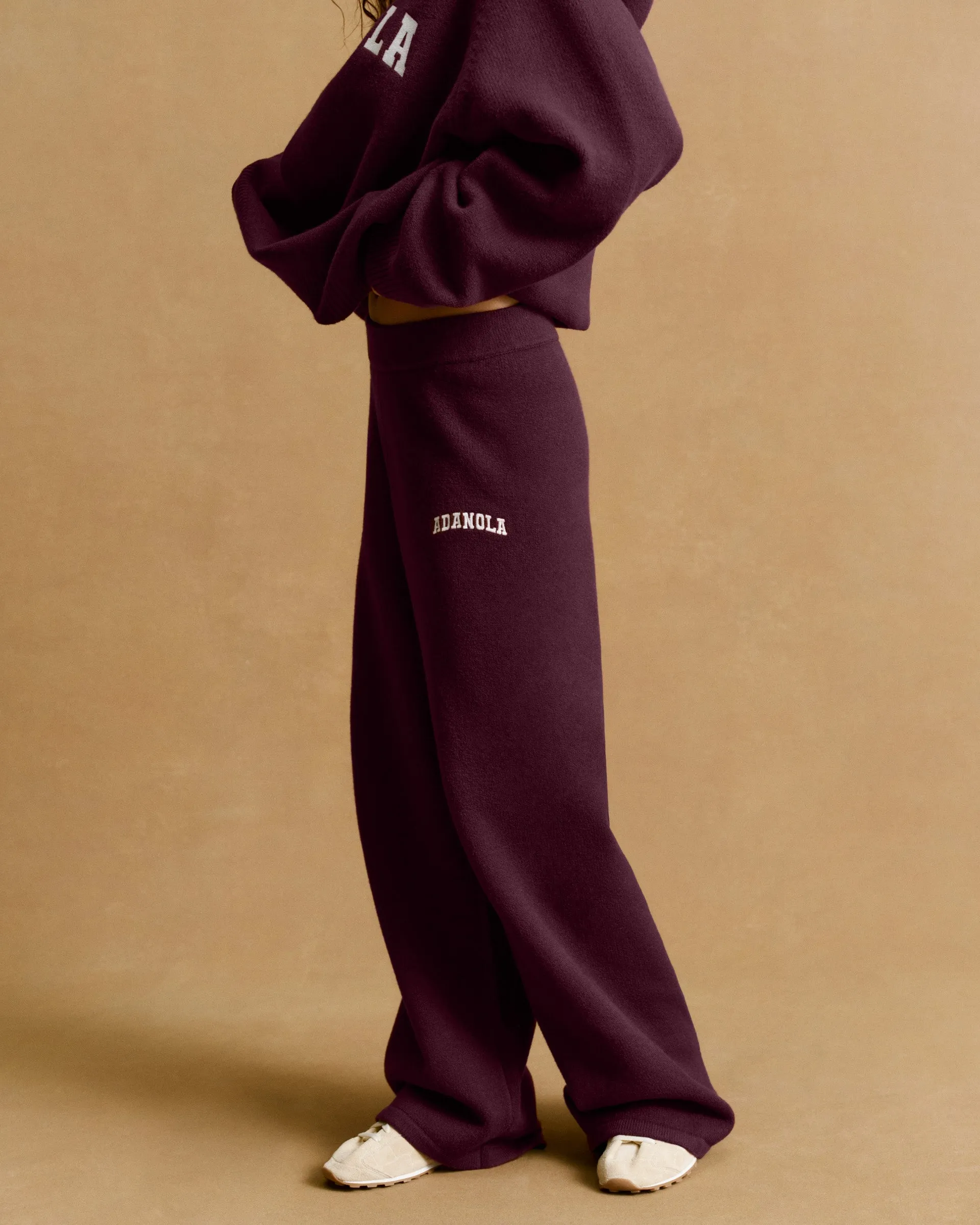 RipstopFabric Smooth Fit Lining Varsity Knit Straight Leg Sweatpants - Dark Cherry/Marshmallow White