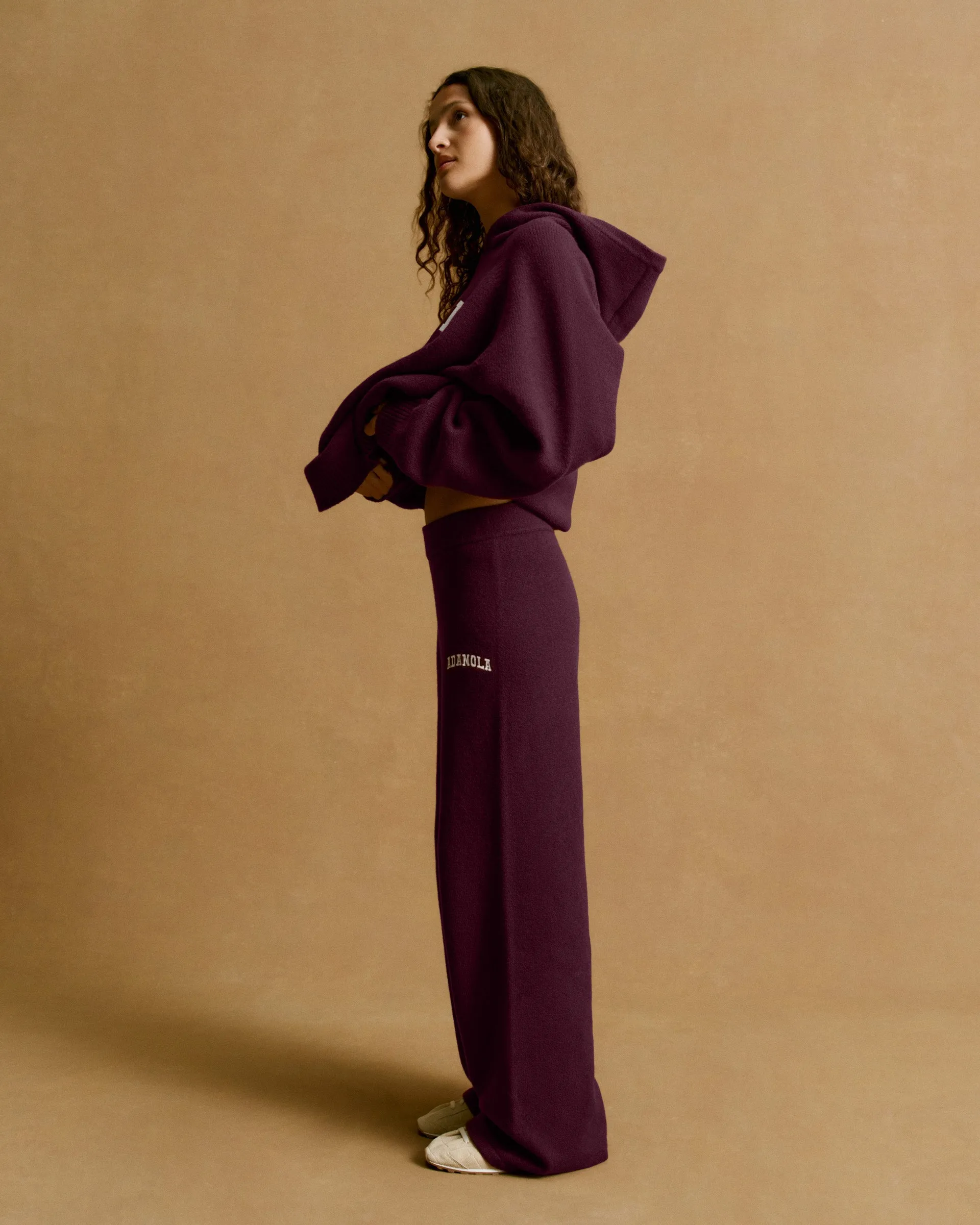 MultiPocketDesign Varsity Knit Straight Leg Sweatpants - Dark Cherry/Marshmallow White