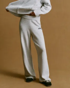 Varsity Knit Straight Leg Sweatpants - Light Grey Melange/Navy Blue Timeless Design