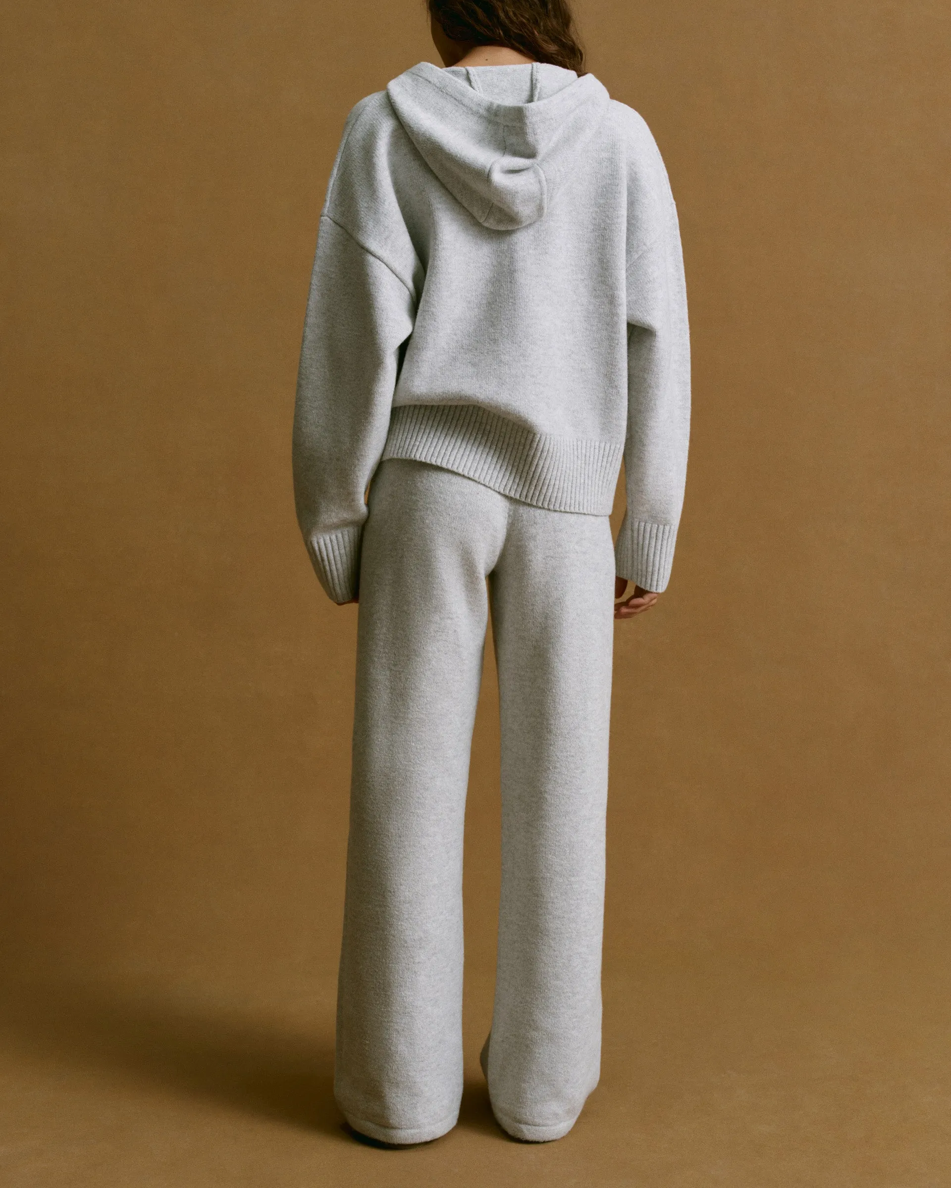 Varsity Knit Straight Leg Sweatpants - Light Grey Melange/Navy Blue UV protection coating