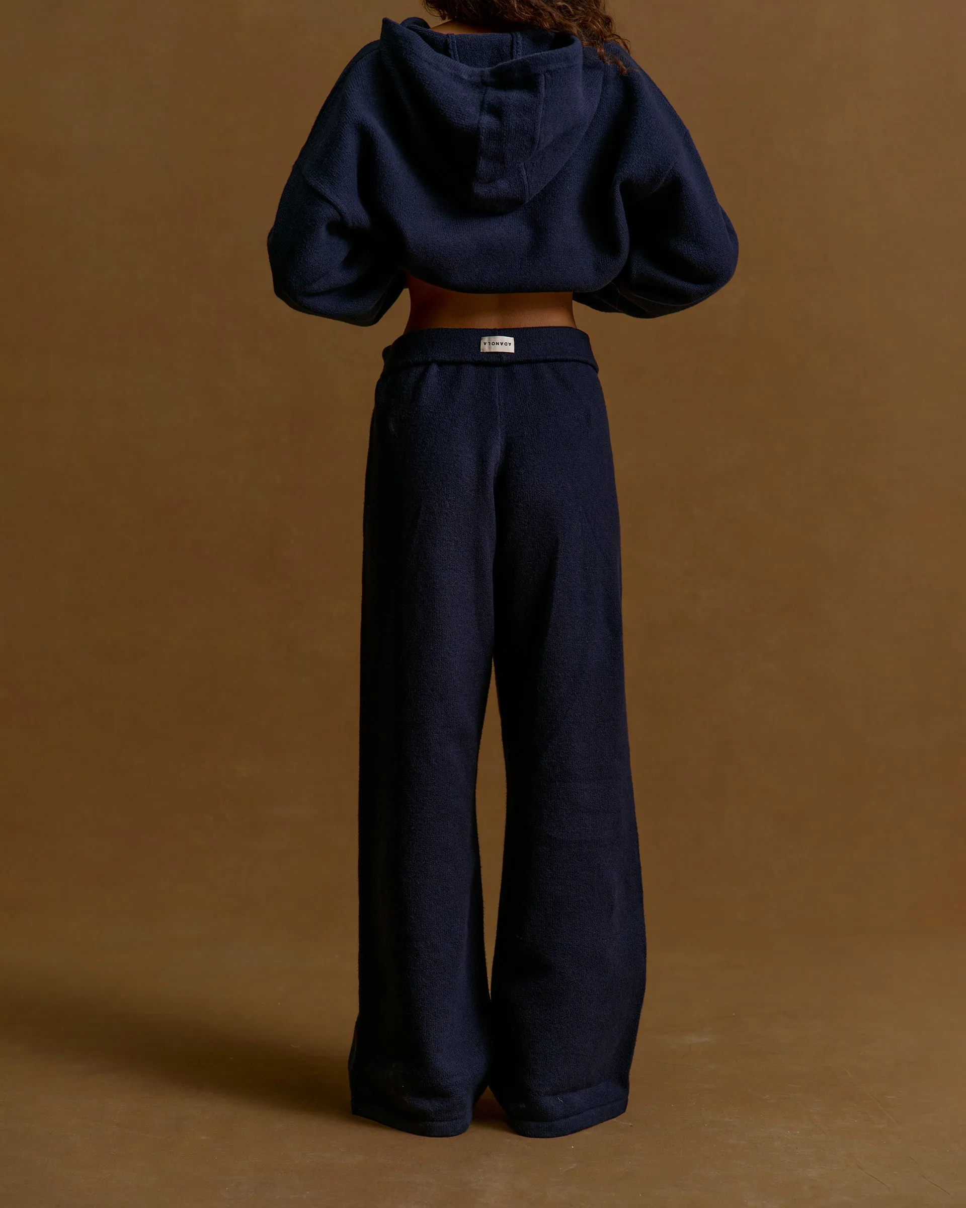 Varsity Knit Straight Leg Sweatpants - Navy Blue/Marshmallow White Stretchable Comfort