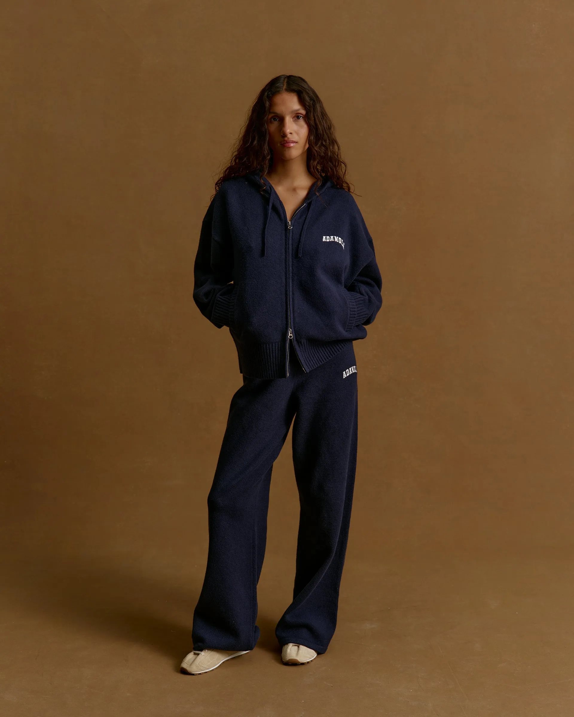 Comfy Shape Varsity Knit Straight Leg Sweatpants - Navy Blue/Marshmallow White