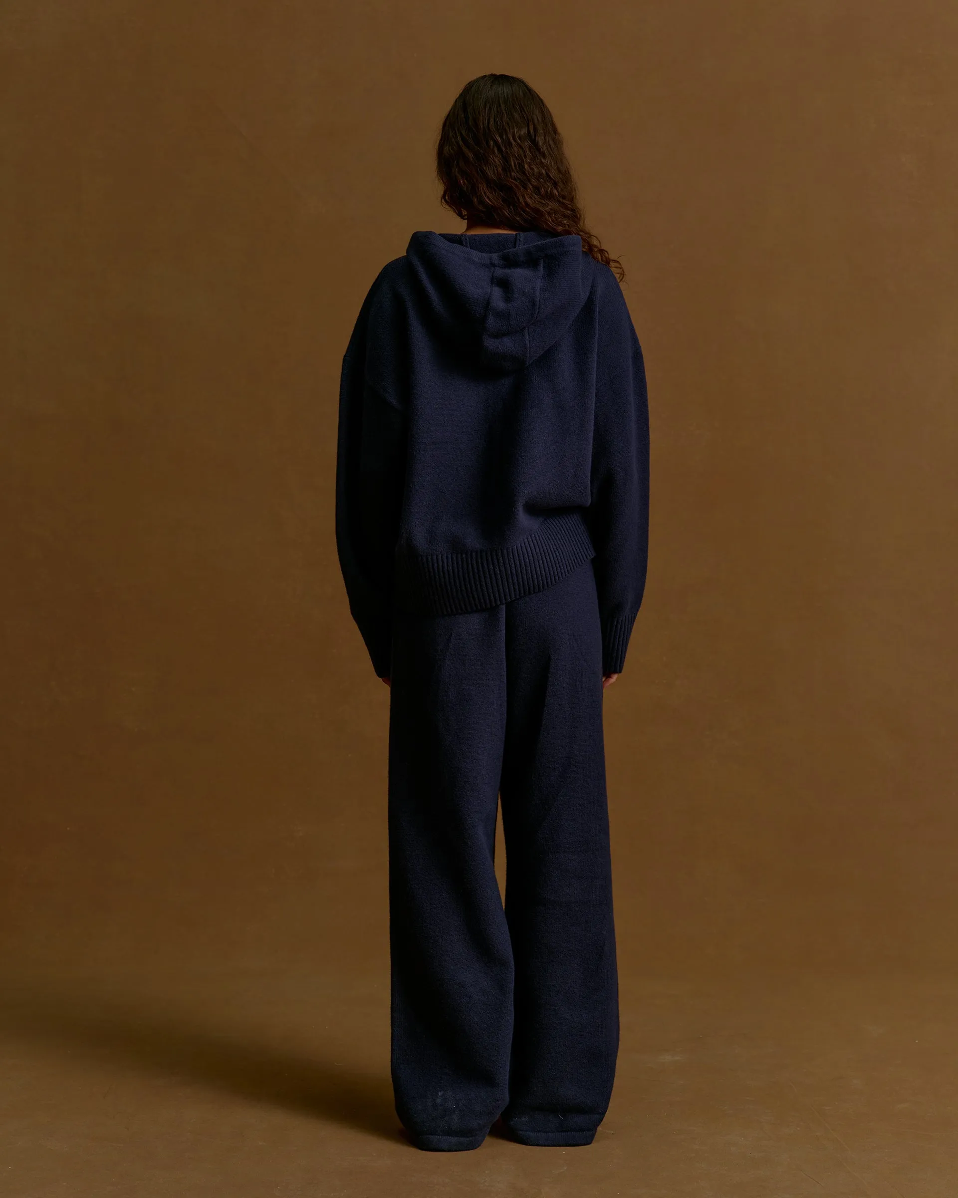 Varsity Knit Straight Leg Sweatpants - Navy Blue/Marshmallow White Corduroy texture Recycled fibers