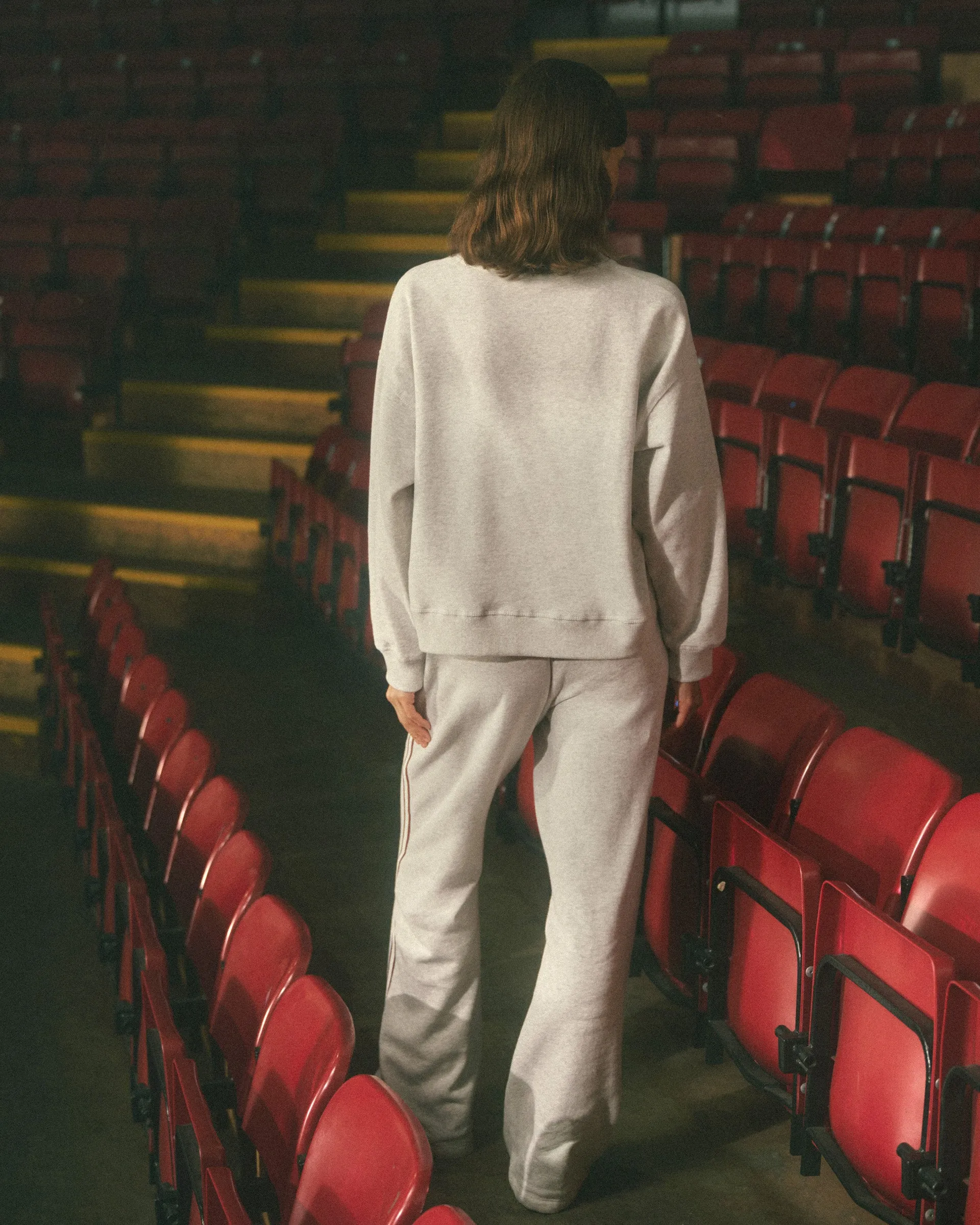 Varsity Loose Fit Straight Leg Sweatpants - Light Grey Melange/Dark Cherry Breathable Wearable