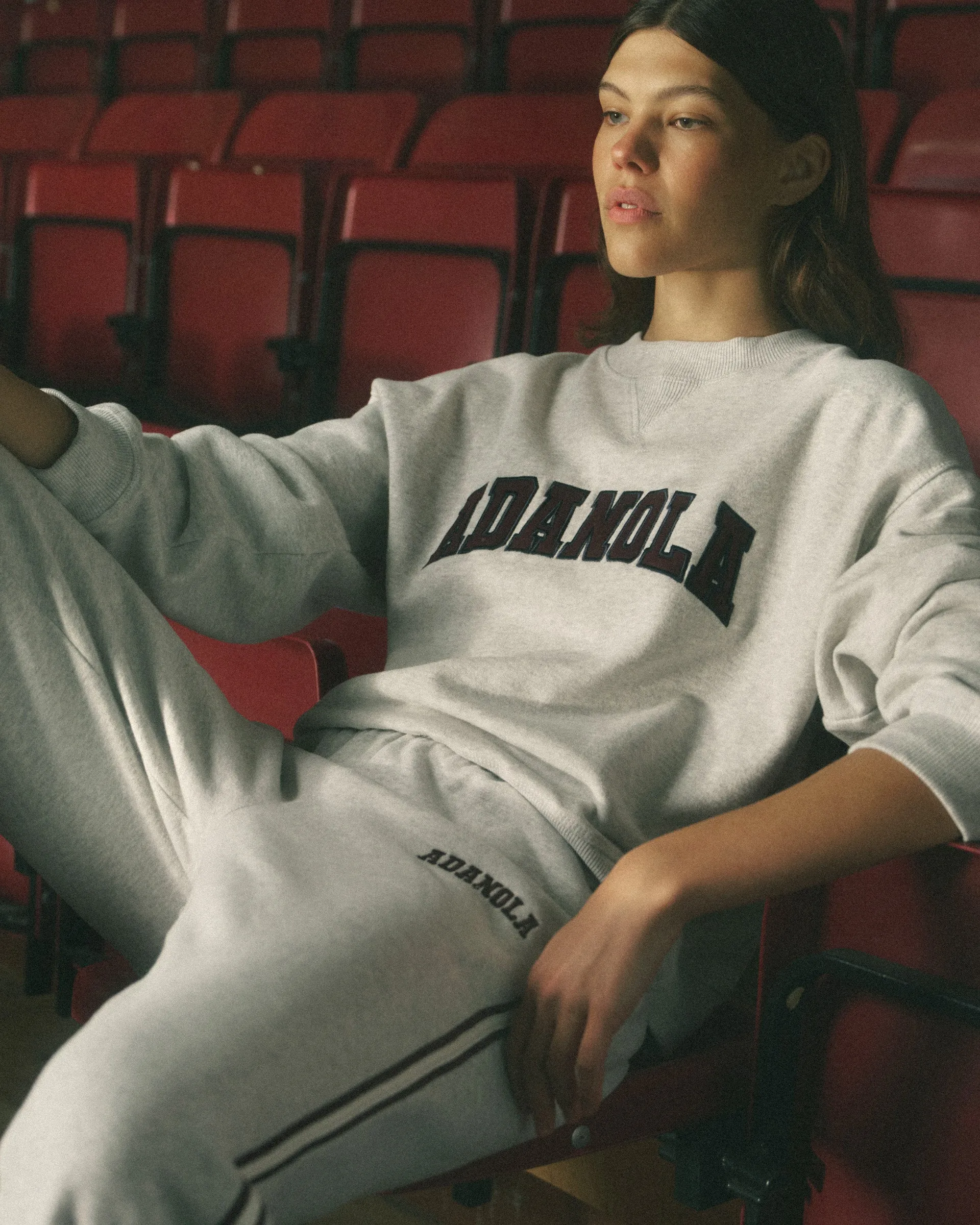 Anti Bacterial Treatment Comfort Fit Varsity Loose Fit Straight Leg Sweatpants - Light Grey Melange/Dark Cherry