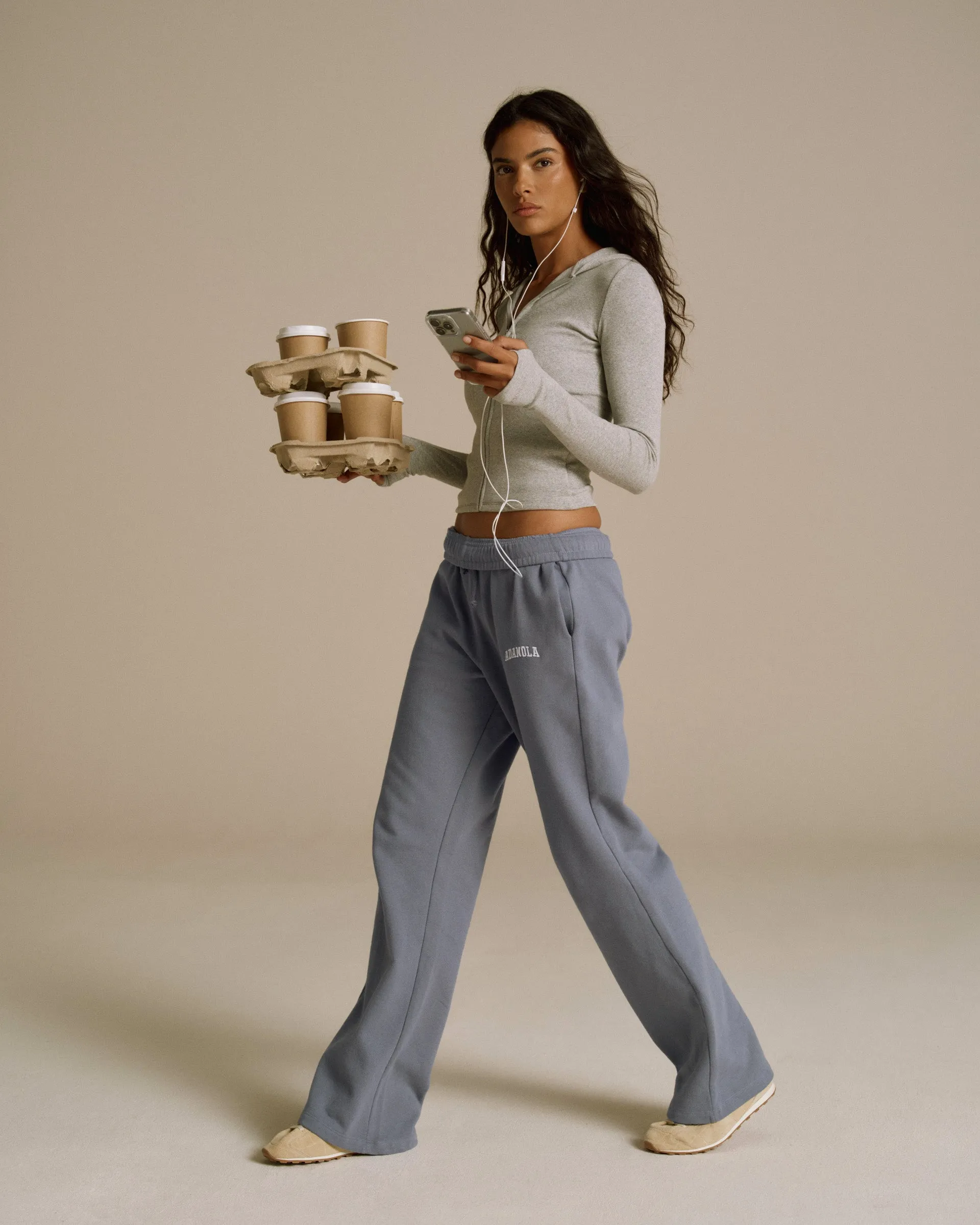 Adjustable Fit Casual Look Varsity Loose Fit Straight Leg Sweatpants - Slate Blue