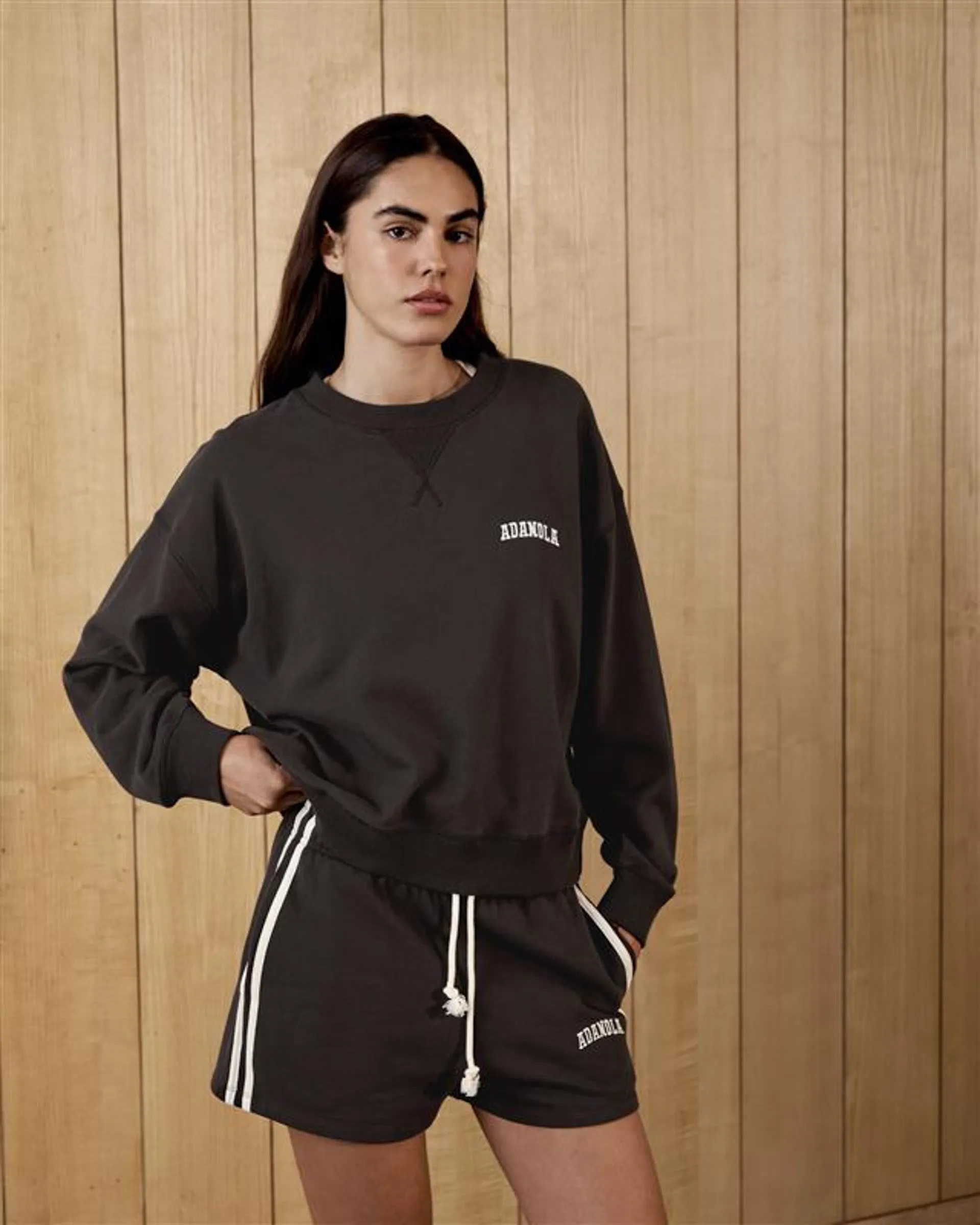 Varsity Loose Fit Sweat Shorts - Coffee Bean/Marshmallow White Abrasion Defying Knee Patches