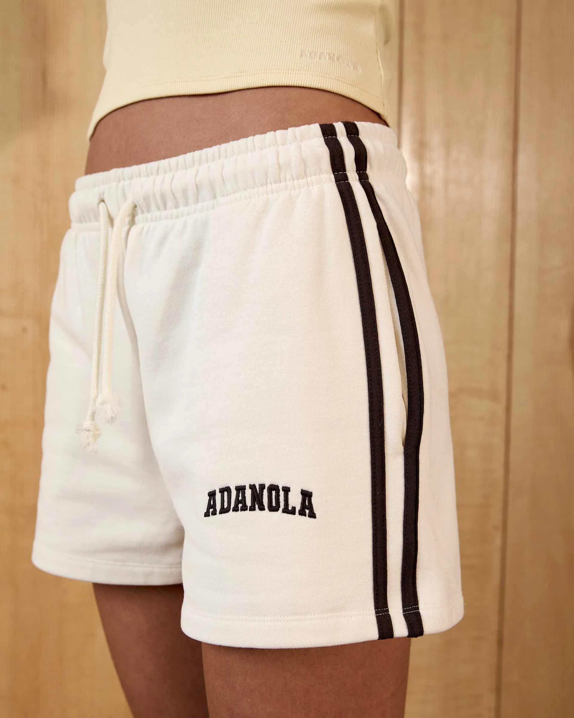 Varsity Loose Fit Sweat Shorts - Marshmallow White/Coffee Bean Adaptive Fit two piece outfit