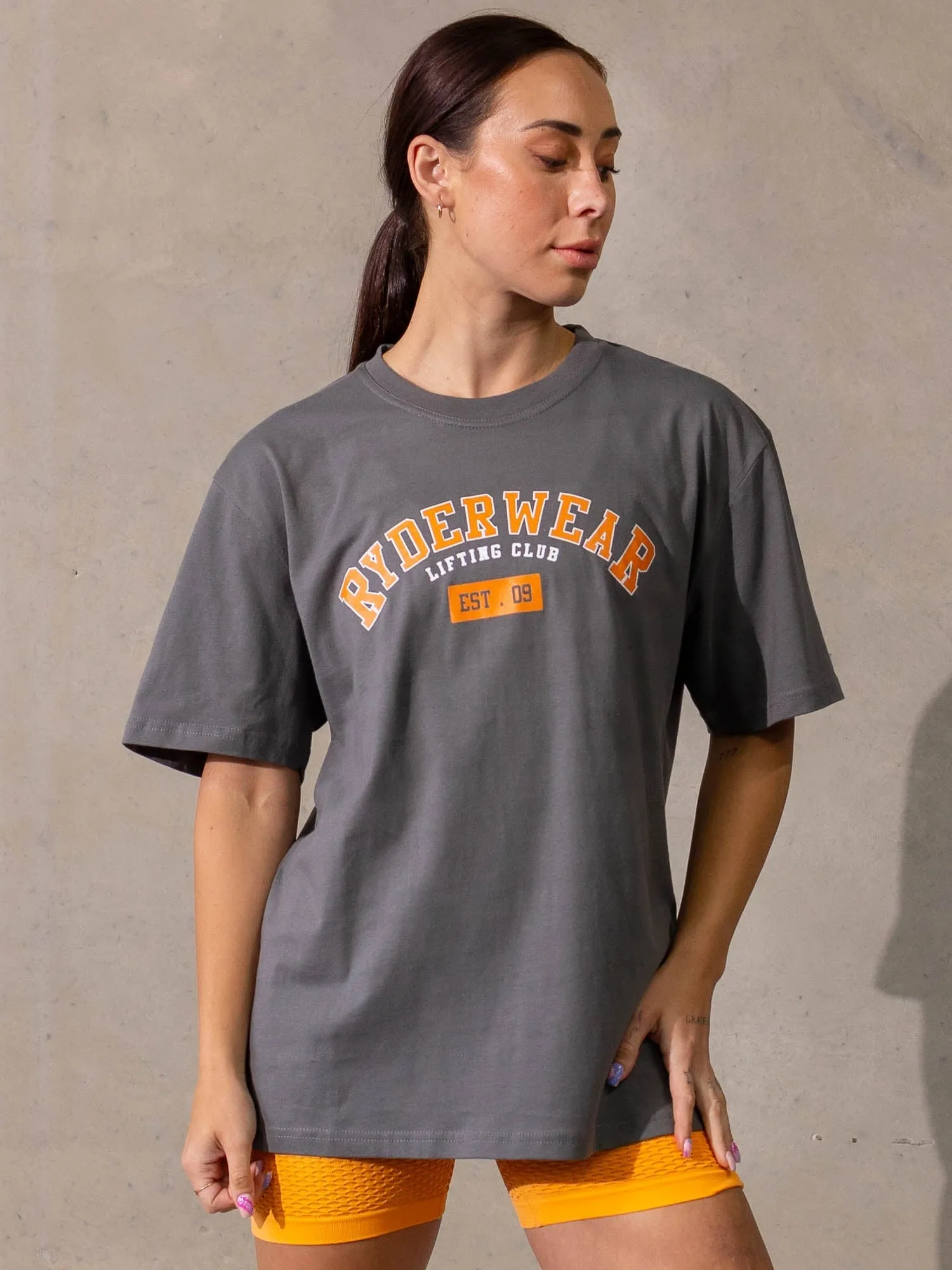 Varsity Oversized T-Shirt - Charcoal Soft Fabric