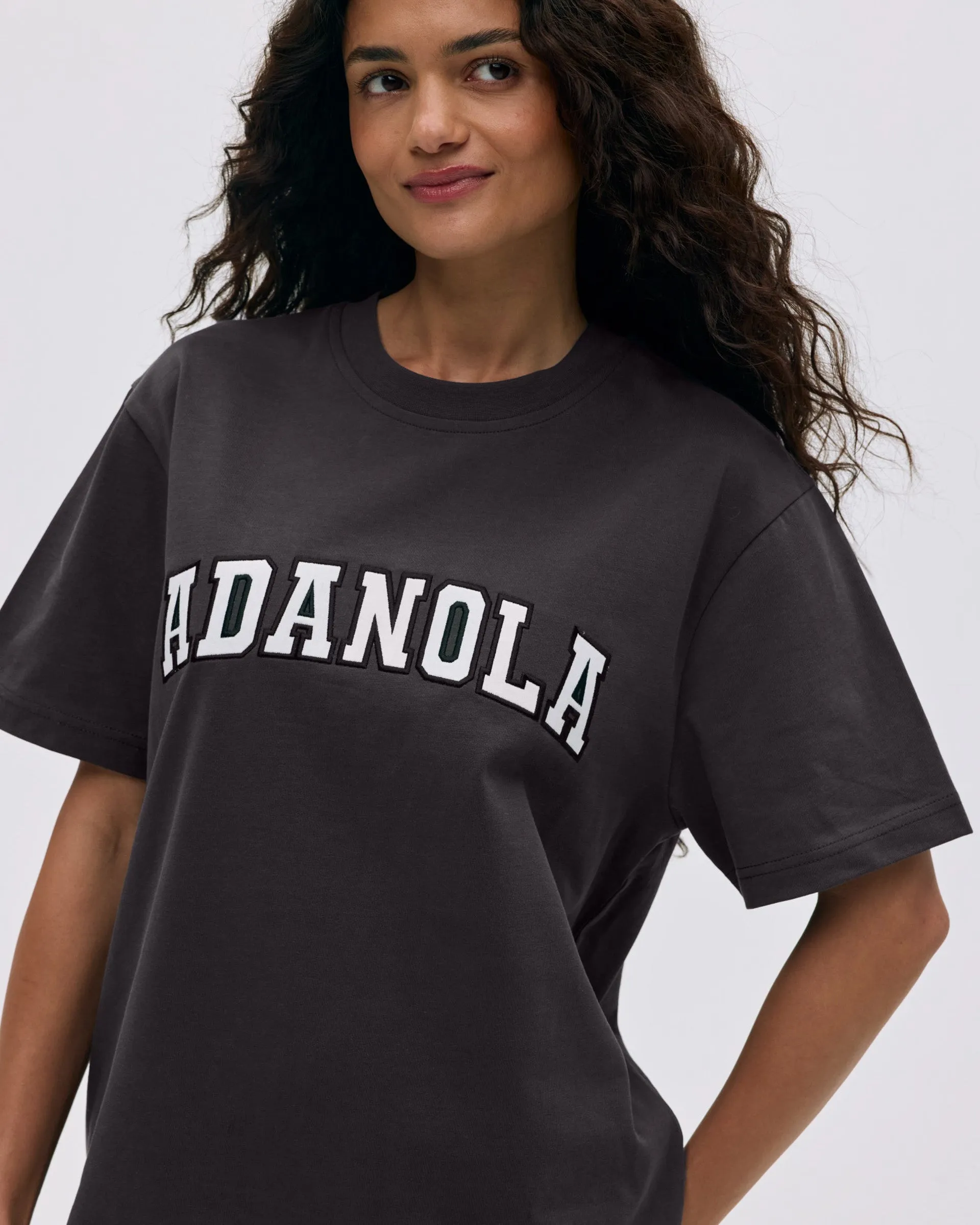 Perfect for Any Outfit Wrinkle Resistant Finish Varsity Short Sleeve Oversized T-shirt - Coffee Bean/White