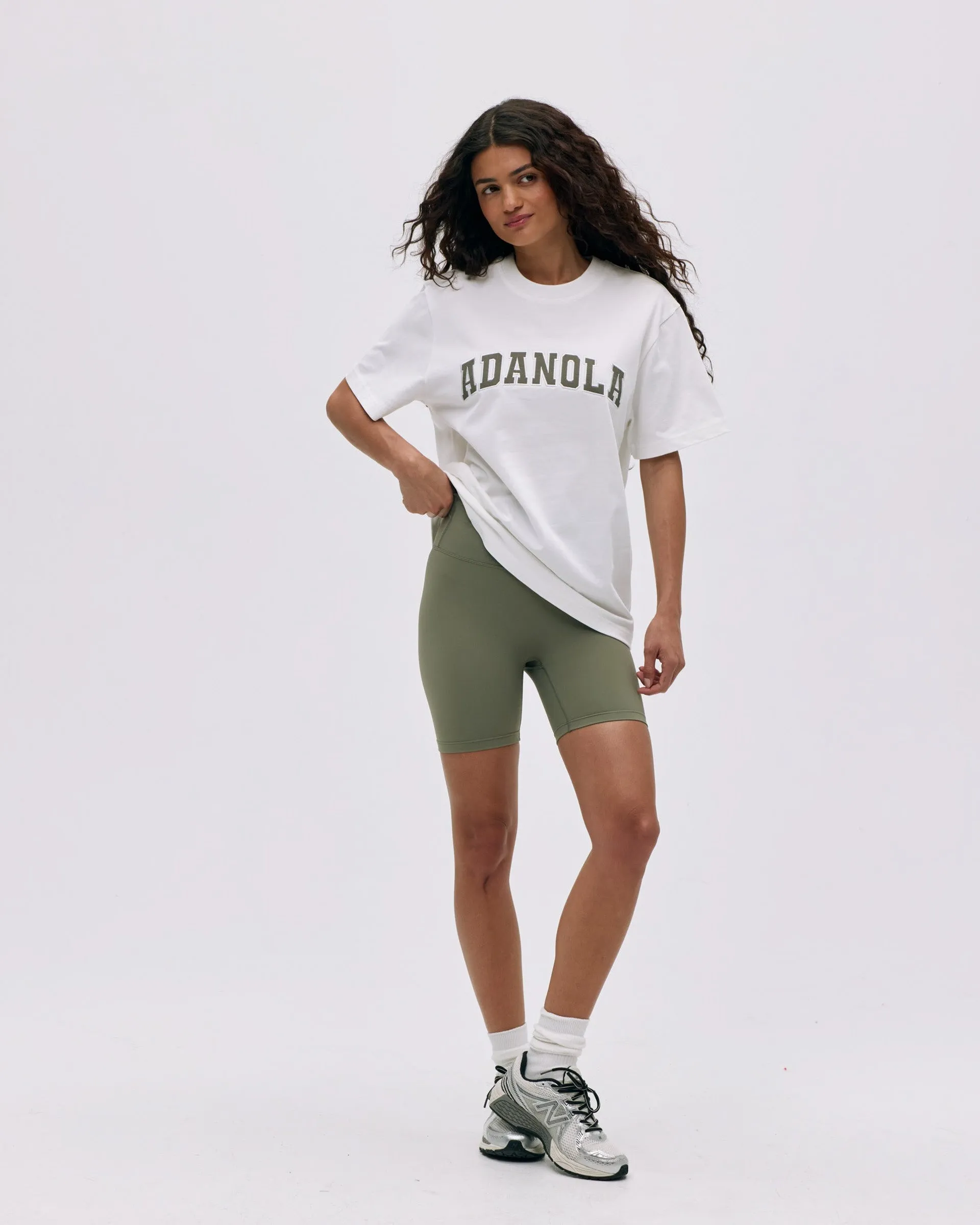 Varsity Short Sleeve Oversized T-shirt - White/Olive Green Performance Comfort